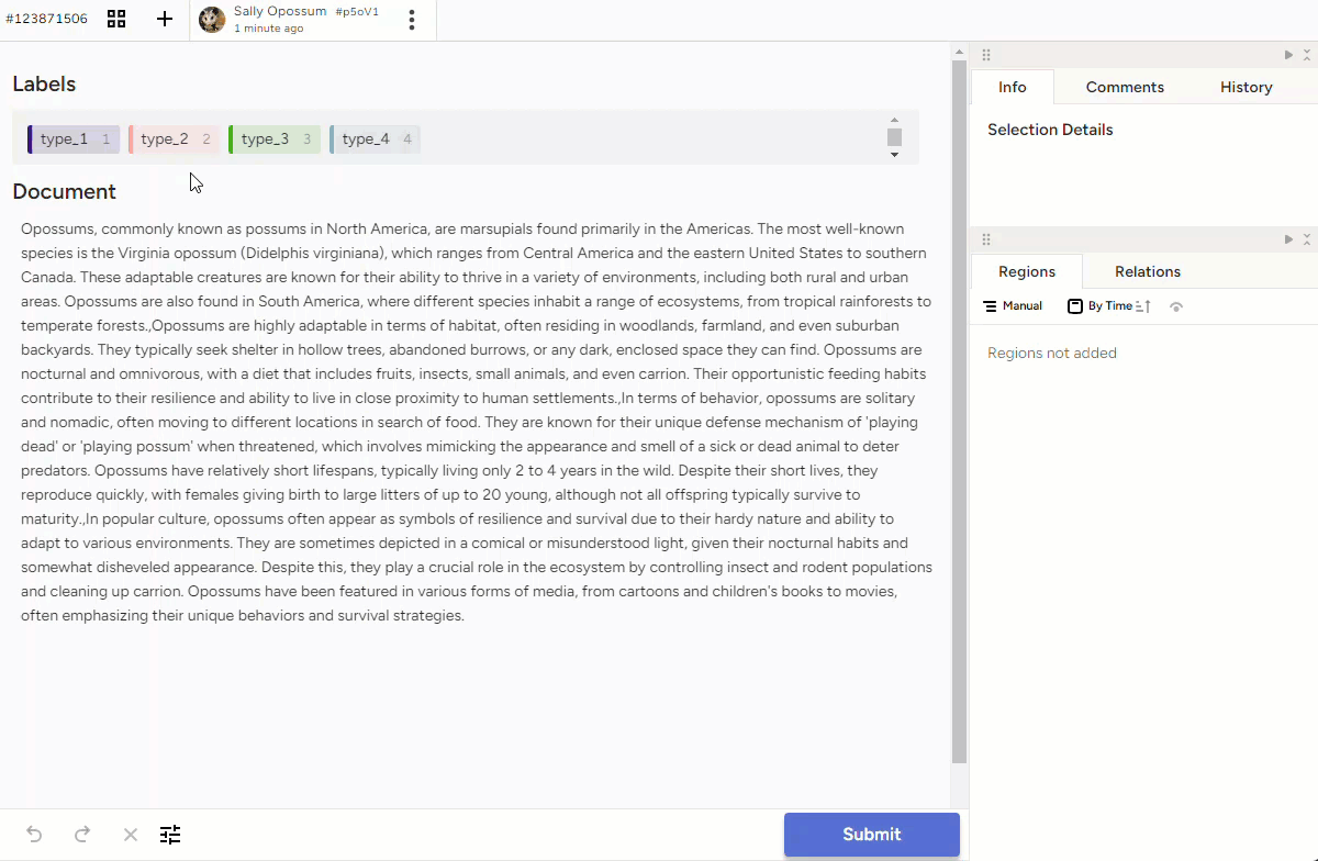 Screenshot of bulk text labeling