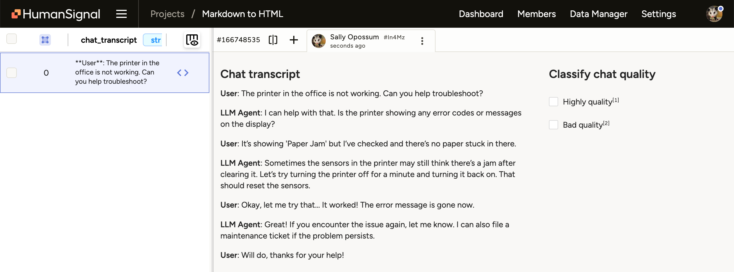Screenshot of markdown formatting
