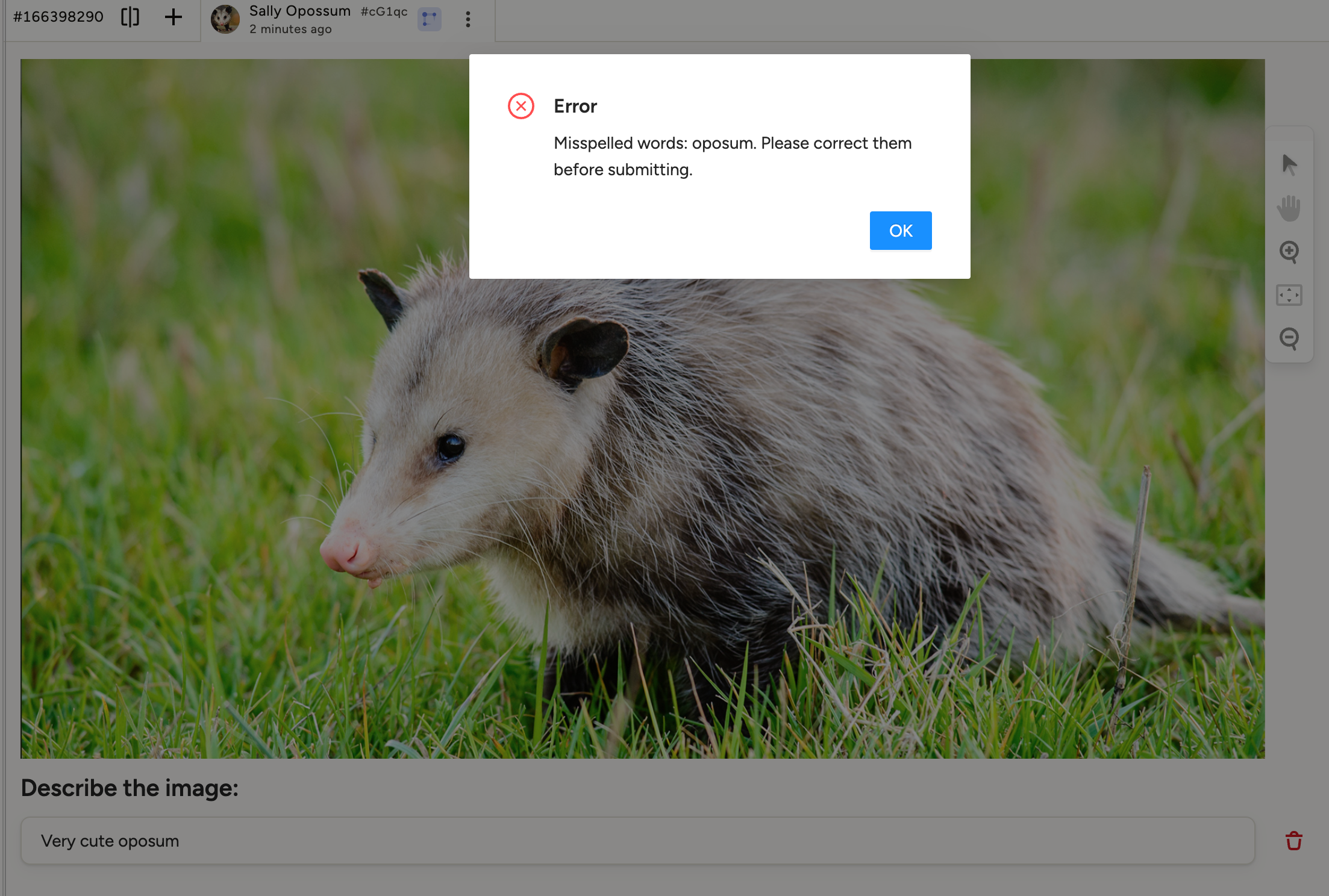 Screenshot of warning