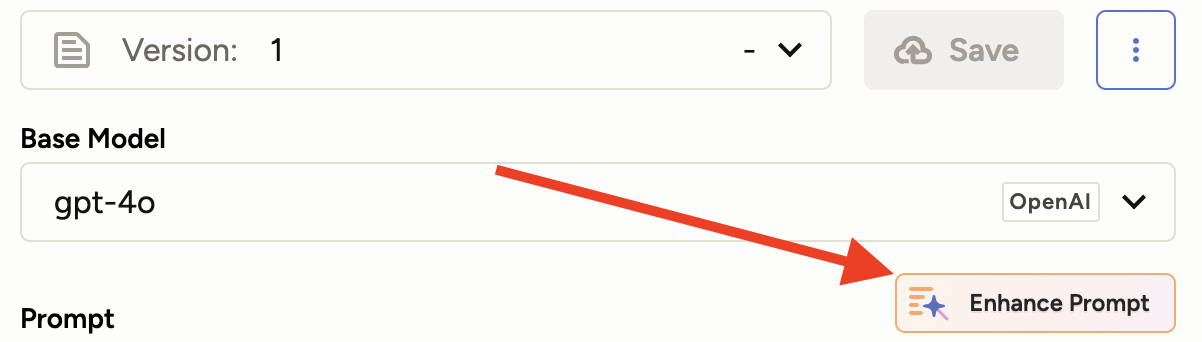 Screenshot pointing to Enhance Prompt action