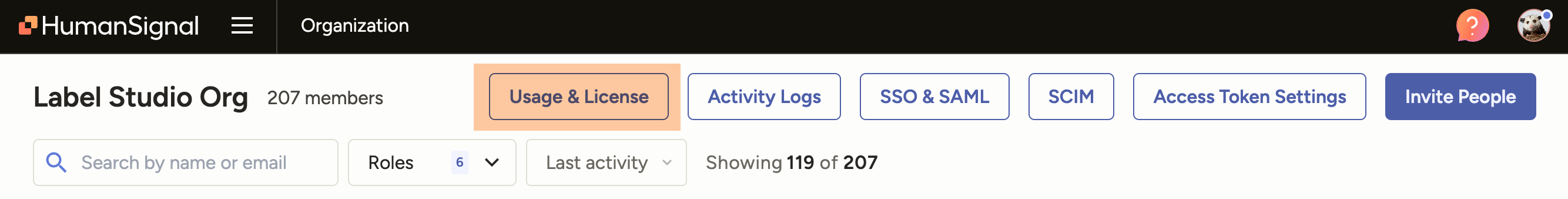 Image of org page options